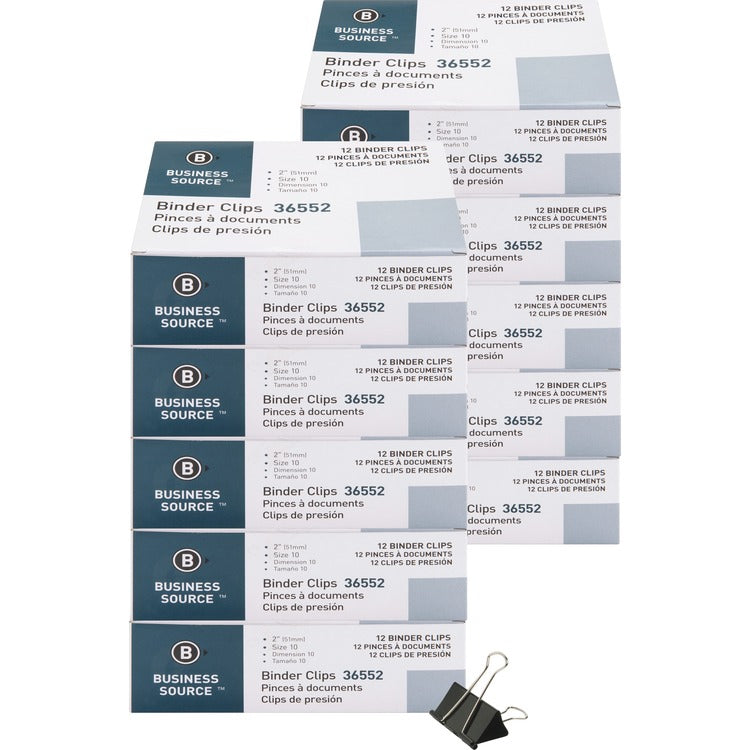 Business Source Binder Clip, Large, 2", Steel, 1" Capacity, 120/BD, Black (BSN36552BD) Pack of 120