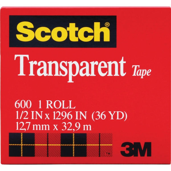 Scotch Transparent Tape, 1" Core, 1/2"x 36 Yds, 12/PK (MMM600121296PK)