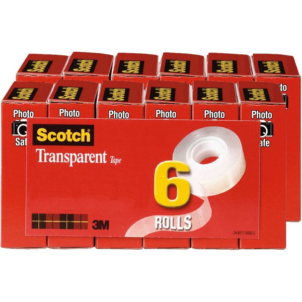 Scotch Transparent Tape, Refill, 1" Core, 3/4"x36 Yds, 12Rolls/BD (MMM6006PKBD)