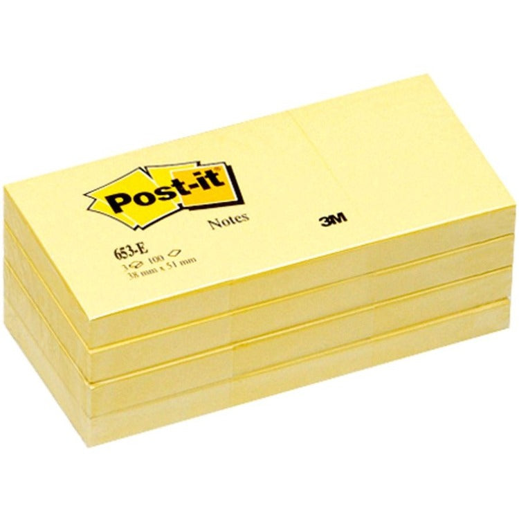 Post-it&reg; Original Pads, 1-1/2"x2", 100 SH/PD, 24/BD, Canary (MMM653YWBD) Pack of 24