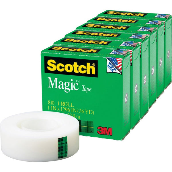 Scotch Magic Tape, 1" Core, 1"x1296", 6/PK, Transparent (MMM81011296PK)