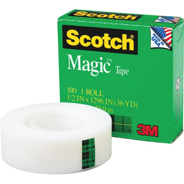 Scotch Magic Tape, 1" Core, 1"x1296", 12/PK, Transparent (MMM810121296PK)