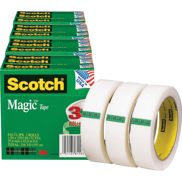 Scotch Magic Tape, 3" Core, 1"x2592", 12/BD, Transparent (MMM810723PKBD)