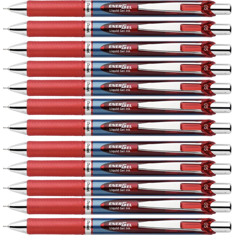 EnerGel Gel Pen, Retractable/Refillable, Needle Tip, 0.5mm, 12/BX, Red Ink (PENBLN75BBX) Box of 12