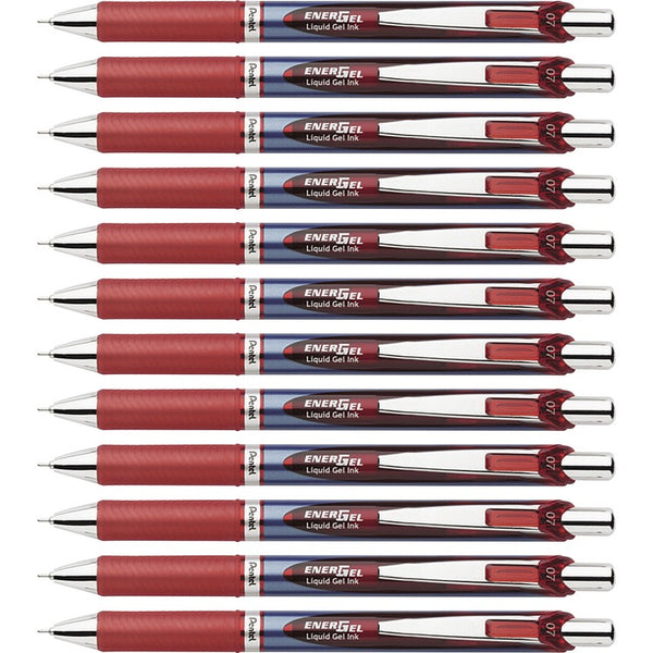EnerGel Gel Pen, Retractable/Refillable, Metal Tip, 0.7mm, 12/BX, Red Ink (PENBLN77BBX) Box of 12