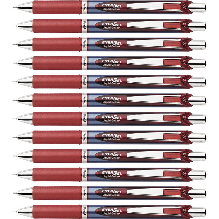 EnerGel Gel Pen, Retractable/Refillable, Metal Tip, 0.7mm, 12/BX, Red Ink (PENBLN77BBX) Box of 12