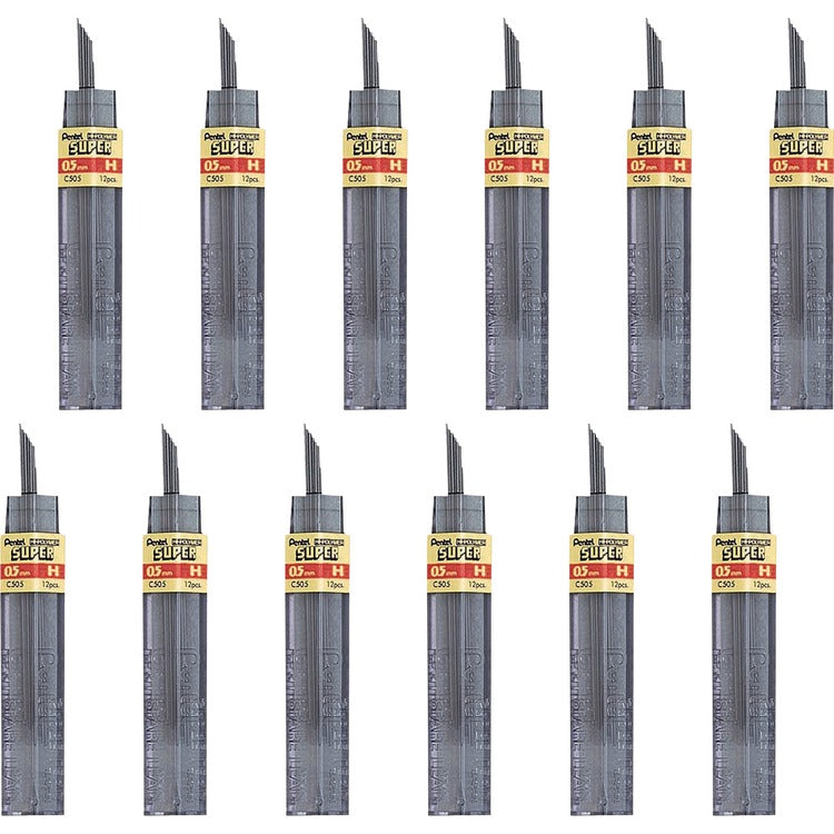 Pentel Hi-Polymer Lead, 0.5 mm, Fine, H, 144/BX, Black (PENC505HBX) Box of 144