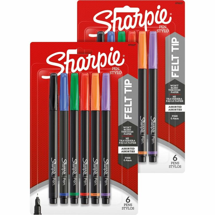 Sharpie Pens, Perm, Fine Point, 12/BD, Black/RD/BE/GN/OE/VT (SAN1976527BD)