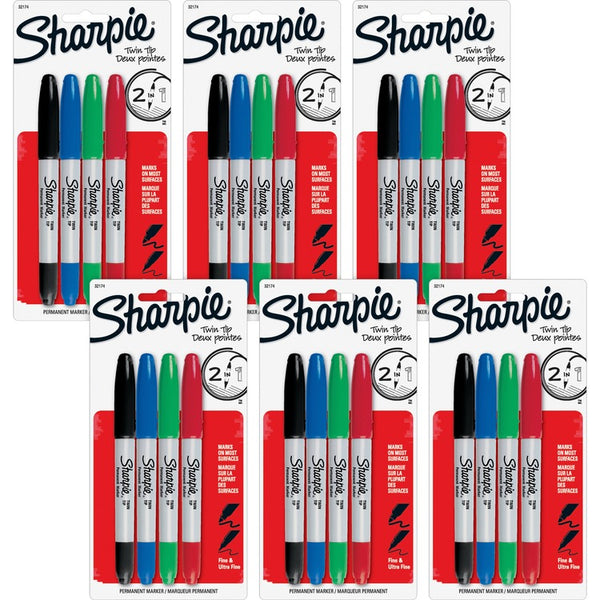 Sharpie Permanent Markers, Twin Tip, Fine/Ultra Fine Point, 24/BG, AST (SAN32174PPBG)