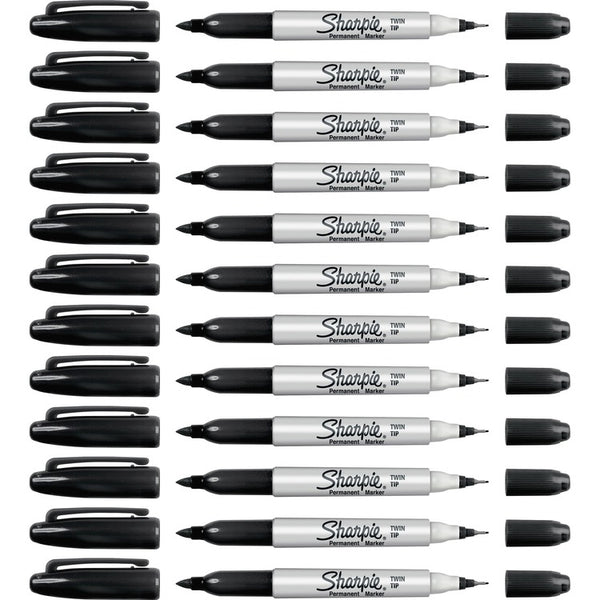 Sharpie Permanent Markers, Twin Tip, Fine/Ultra Fine Point, 12/BX, Black (SAN32201BX)