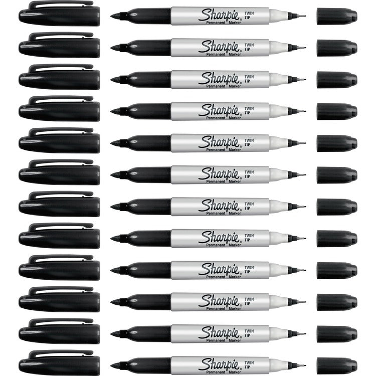 Sharpie Permanent Markers, Twin Tip, Fine/Ultra Fine Point, 12/BX, Black (SAN32201BX) Box of 12