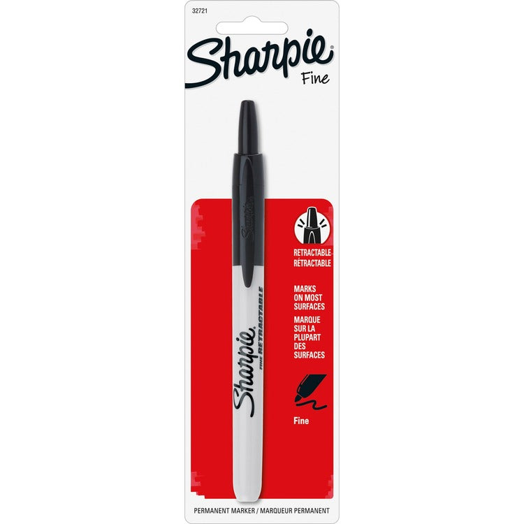 Sharpie Marker, Retractable, Fine Point, Nontoxic, 6/BX, Black (SAN32721PPBX) Box of 6