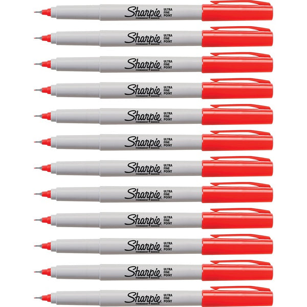 Sharpie Permanent Markers, Ultra-Fine, 12/BX, Red (SAN37122BX)