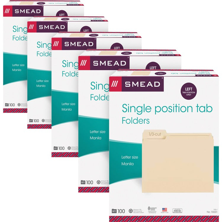 Smead File Folders, 1/3 Left Tab Cut, 1 Ply, Letter, 500/CT, Manilla (SMD10331CT)