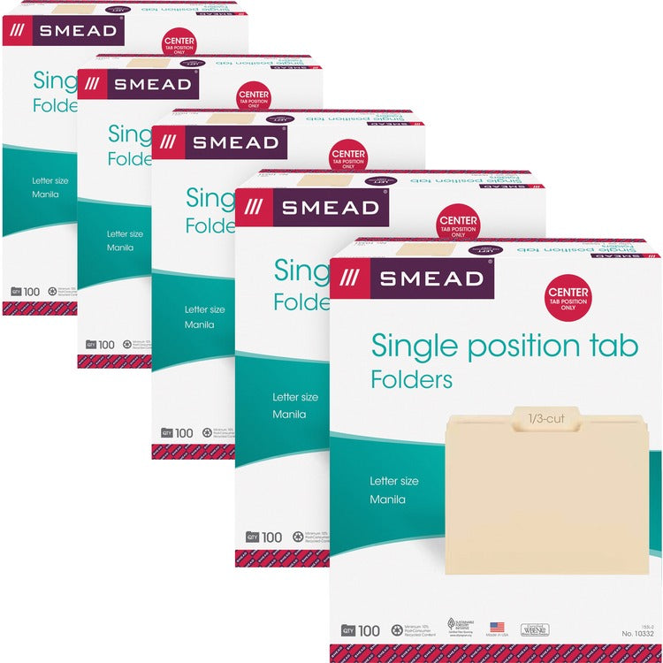 Smead File Folders, 1/3 Center Tab Cut, 1 Ply, Letter, 500/CT, Manilla ...