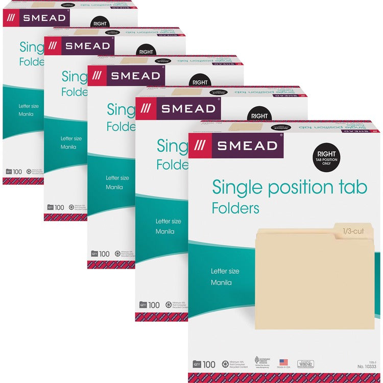 Smead File Folders, 1/3 Right Tab Cut, 1 Ply, Letter, 500/CT, Manilla (SMD10333CT)
