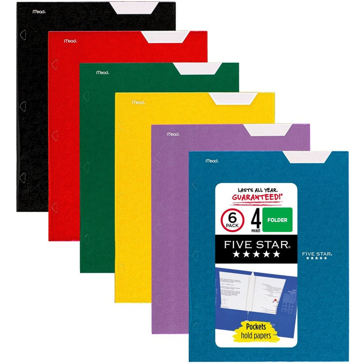 FIVE STAR Four-Pocket Portfolio, 8 1/2 x 11, Assorted Colors, Trend Design, 6/Pack (MEA38056) Each