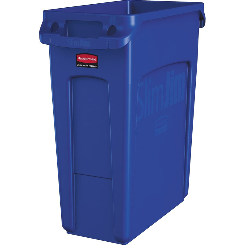 Rubbermaid Commercial Slim Jim W/Handles, Rectangular, Plastic, 15.9 gal, Blue (RCP1971257) Each