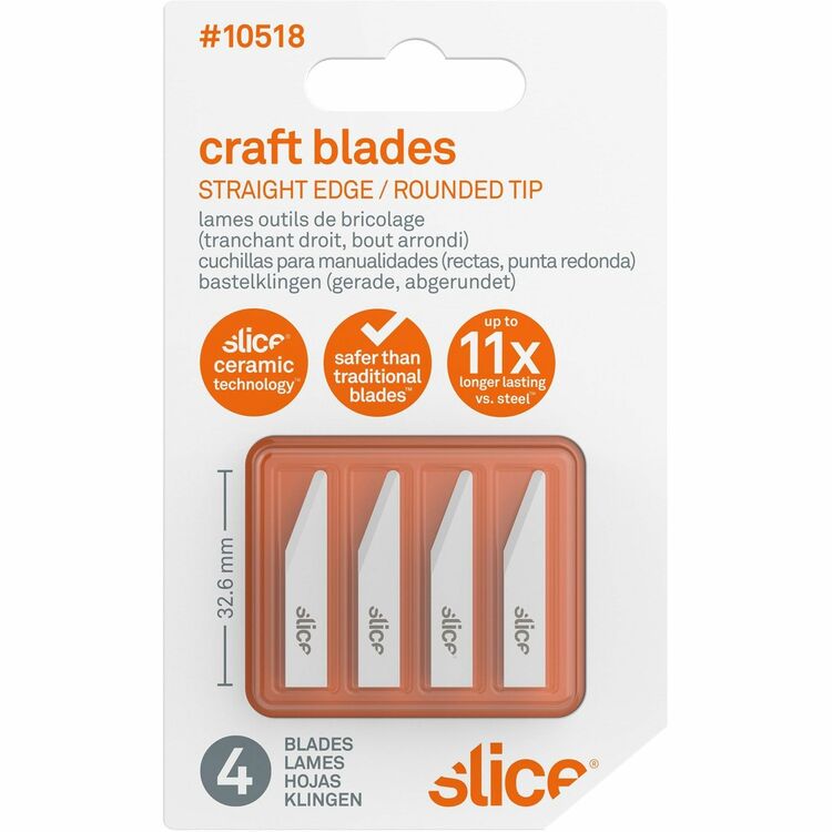 Slice Ceramic Blade, Rounded Tip, 1/50"x1-3/10"x1/4", 4/PK, White (SLI10518) Pack of 4