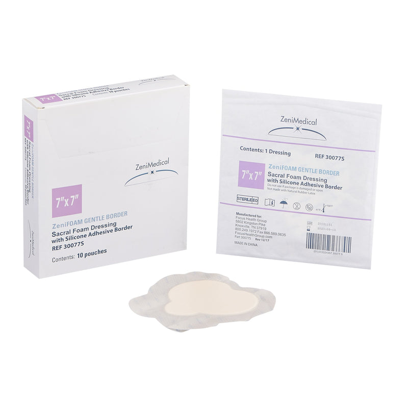 Zenifoam Gentle Border Foam Dressing 7 X 7 Inch With Border Waterproof Backing Silicone Face and Border Sacral Sterile (1186696_EA) 1/EA