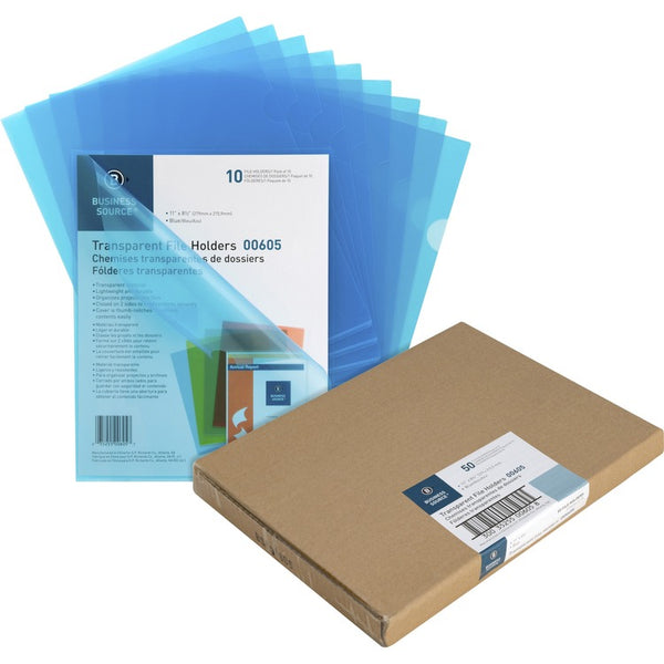 Business Source File Holders, Poly, Transparent, 11"x8-1/2", 50/BX, Blue (BSN00605BX) Box of 50
