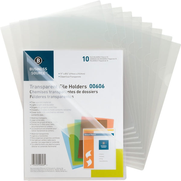Business Source File Holders, Poly, Water-resistant, 11"x8-1/2", 10/PK, Clear (BSN00606) Pack of 10