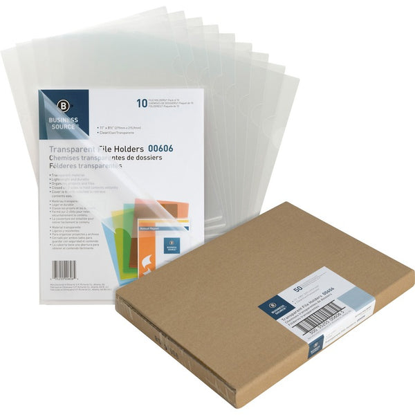 Business Source File Holders, Poly, Transparent, 11"x8-1/2", 50/BX, Clear (BSN00606BX) Box of 50