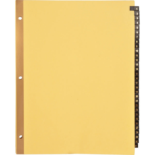 Business Source Tab Indexes,Printed 1-31,Black Lthr,31 Tabs,8-1/2"x11",Buff (BSN01182) 1 Set