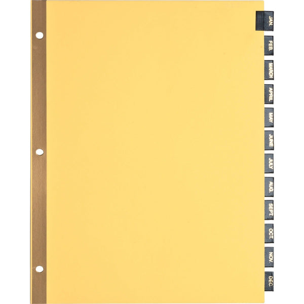Business Source Tab Indexes,Monthly,8-1/2"x11",Black Leather,12 Tabs,Buff (BSN01183) Set of 12