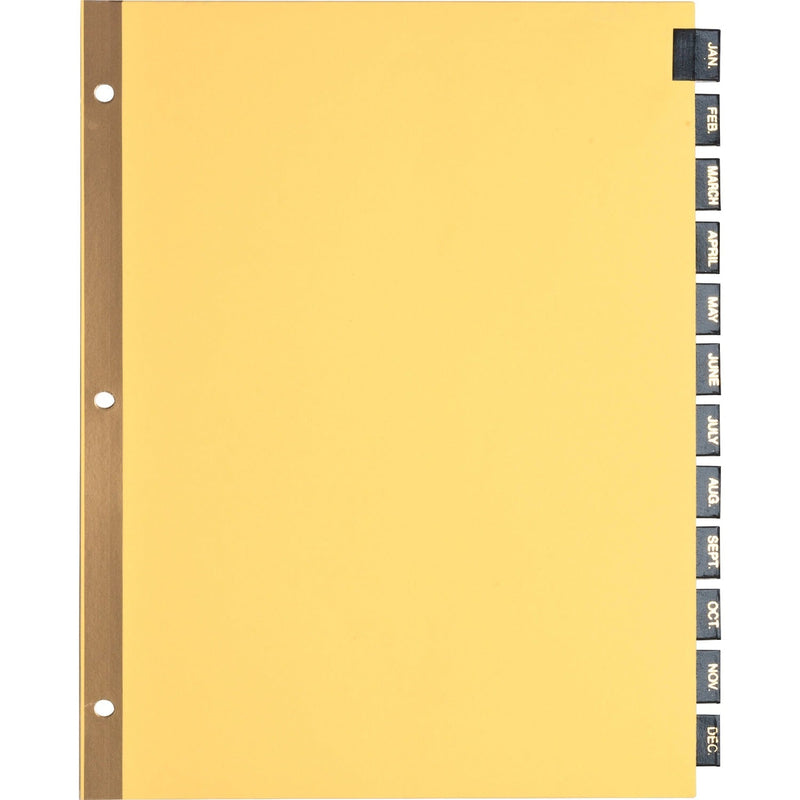 Business Source Tab Indexes,Monthly,8-1/2"x11",Black Leather,12 Tabs,Buff (BSN01183) Set of 12