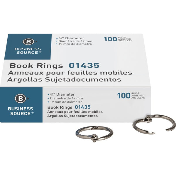 Business Source Book Rings, 3/4" Diameter, 100/BX, Silver (BSN01435) Box of 100