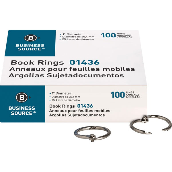 Business Source Book Rings, 1" Diameter, 100/BX, Silver (BSN01436) Box of 100