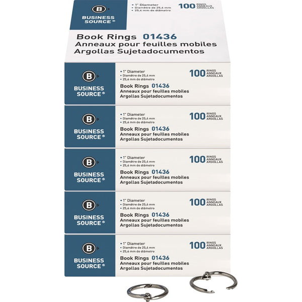 Business Source Book Rings, 1" Diameter, 500/BD, Silver (BSN01436BD) Pack of 500