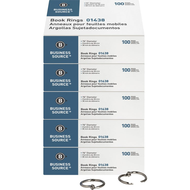 Business Source Book Rings, 1-1/2" Diameter, 500/BD, Silver (BSN01438BD) Pack of 500