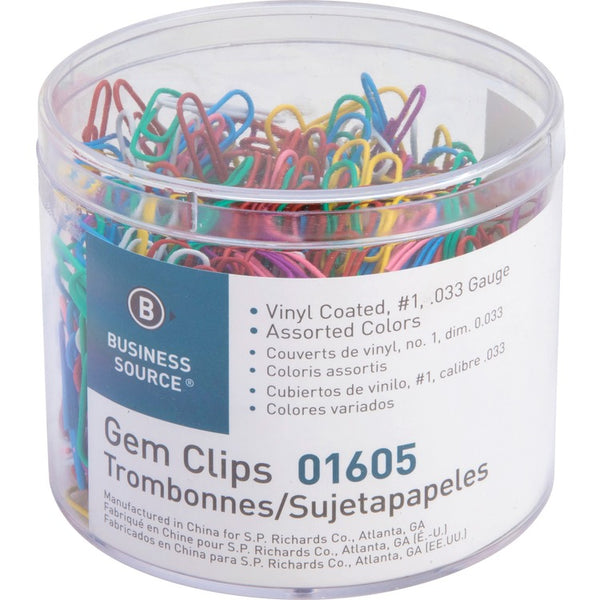 Business Source Paper Clips,.033 Gauge,Vinyl Coated,Size No. 2, 500/Box,Multi (BSN01605) Box of 500