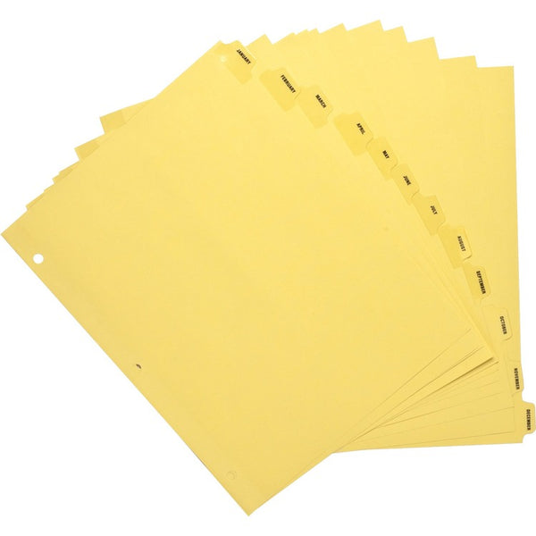 Business Source Indexes, Plastic Tabs, Mthly, 3HP, 8-1/2"x11",12/ST, Buff (BSN01807) Set of 12
