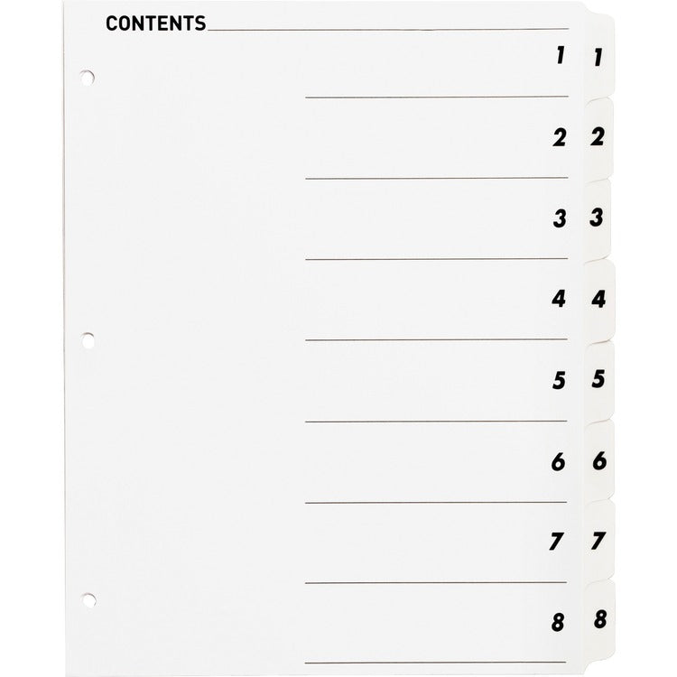 Business Source Index Dividers,w/TOC Page,1-8, 8 Tabs/ST,11"x8-1/2",White (BSN05853) 1 Set