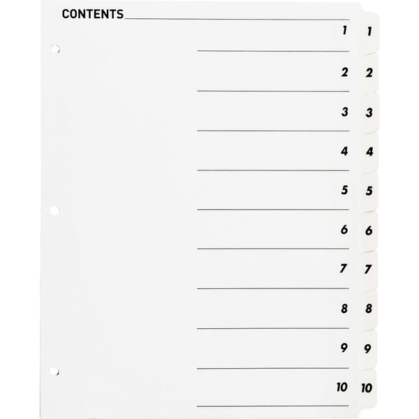 Business Source Index Dividers,w/TOC Page,1-10, 10 Tabs/ST,11"x8-1/2",White (BSN05854) Set of 10