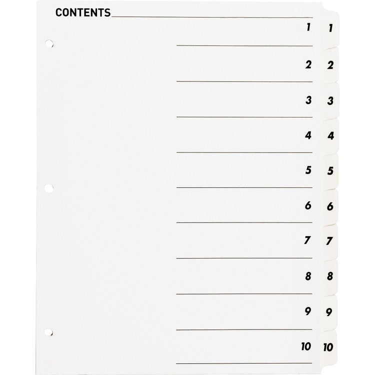 Business Source Index Dividers,w/TOC Page,1-10, 10 Tabs/ST,11"x8-1/2",White (BSN05854) Set of 10