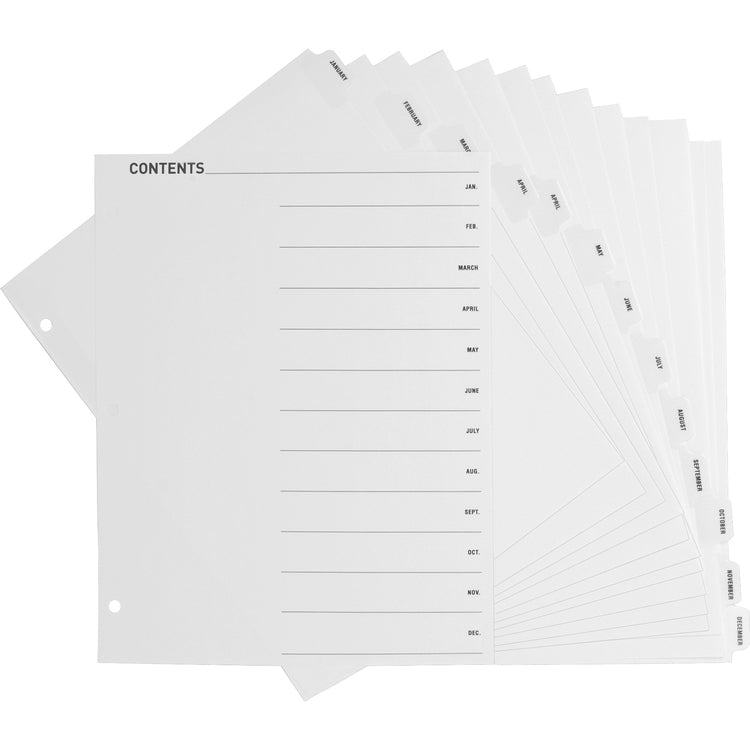 Business Source Index Dividers, Jan-Dec, 3HP, Letter, 12/ST, 12/ST, White (BSN05856) Set of 12