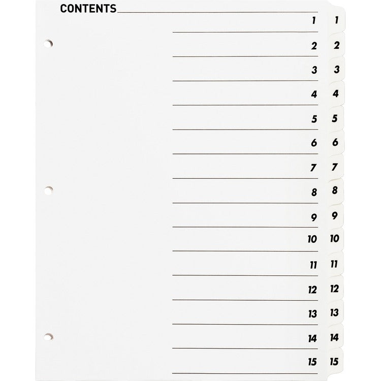 Business Source Index Dividers,w/TOC Page,1-15, 15 Tabs/ST,11"x8-1/2",White (BSN05857) 1 Set