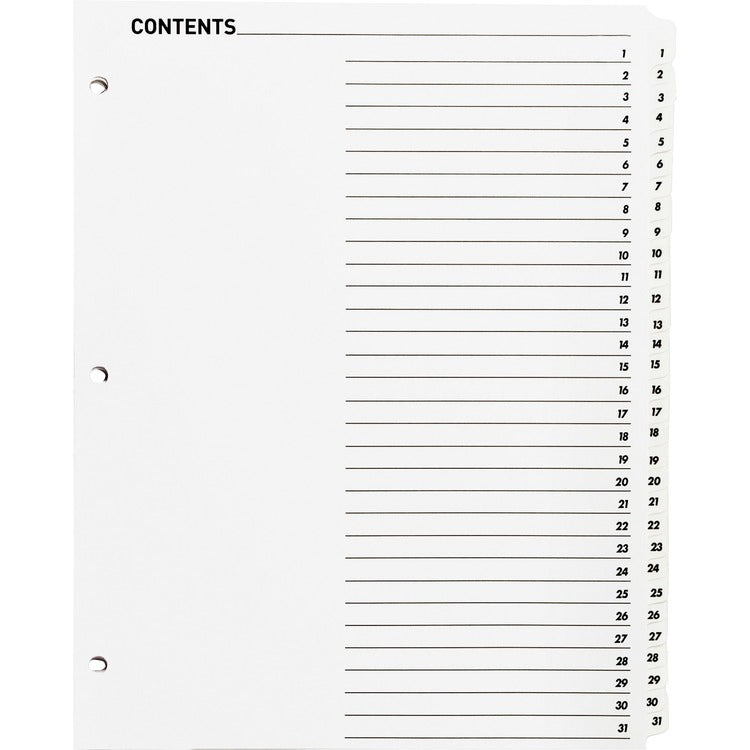 Business Source Index Dividers,w/TOC Page, 1-31, 31 Tab/ST,11"x8-1/2",White (BSN05859) 1 Set