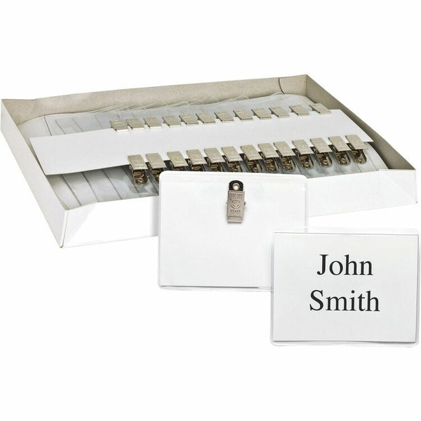 Business Source Name Badge Kit,Top-Loading,w/Clip,2-1/4"x3-1/2",50/BX,Clear (BSN19180) Box of 50