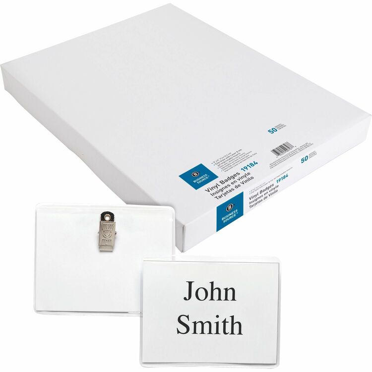 Business Source Name Badge Kit,Top-Loading,w/Clip,3"x4",50/BX,Clear (BSN19184) Box of 50