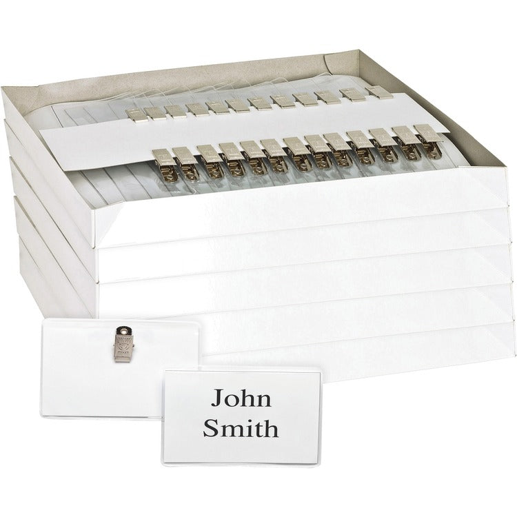 Business Source Name Badge Kit,Top-Loading,w/Clip,3"x4,250/BD,Clear (BSN19184BD) Pack of 250