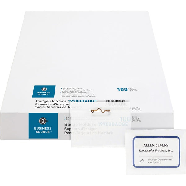 Business Source Name Badge Kit,w/Inserts,Side Load,2-1/4"x3-1/2",100/BX,Clear (BSN19700BADGE) Box of 100