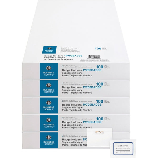 Business Source Name Badge Kit,w/Inserts,Side Load,2-1/4"x3-1/2",500/BD (BSN19700BADGEBD) Pack of 500