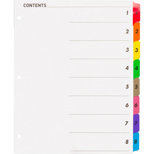 Business Source Index Dividers w/TOC Page, 1-8, 8-1/2"x11", 8 Tabs/ST, Multi (BSN21901) 1 Set