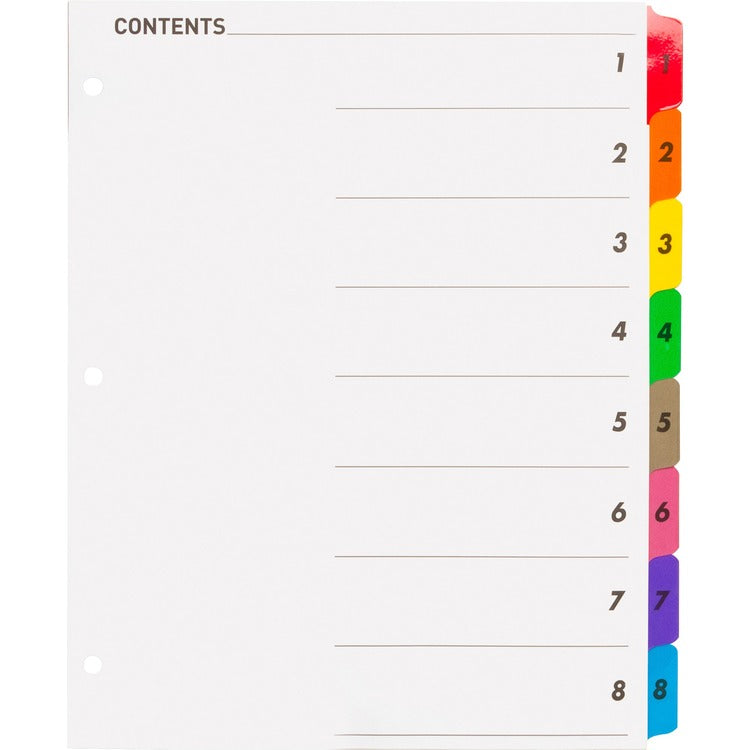 Business Source Index Dividers w/TOC Page, 1-8, 8-1/2"x11", 8 Tabs/ST, Multi (BSN21901) 1 Set