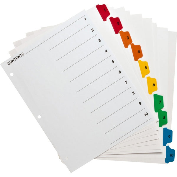 Business Source Index Dividers w/TOC Page,1-10,8-1/2"x11",10 Tabs/ST,Multi (BSN21902) Set of 10